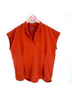 Figs Rafaela Oversized Mandarin Collar Scrub Top Orange Red Womens Size M